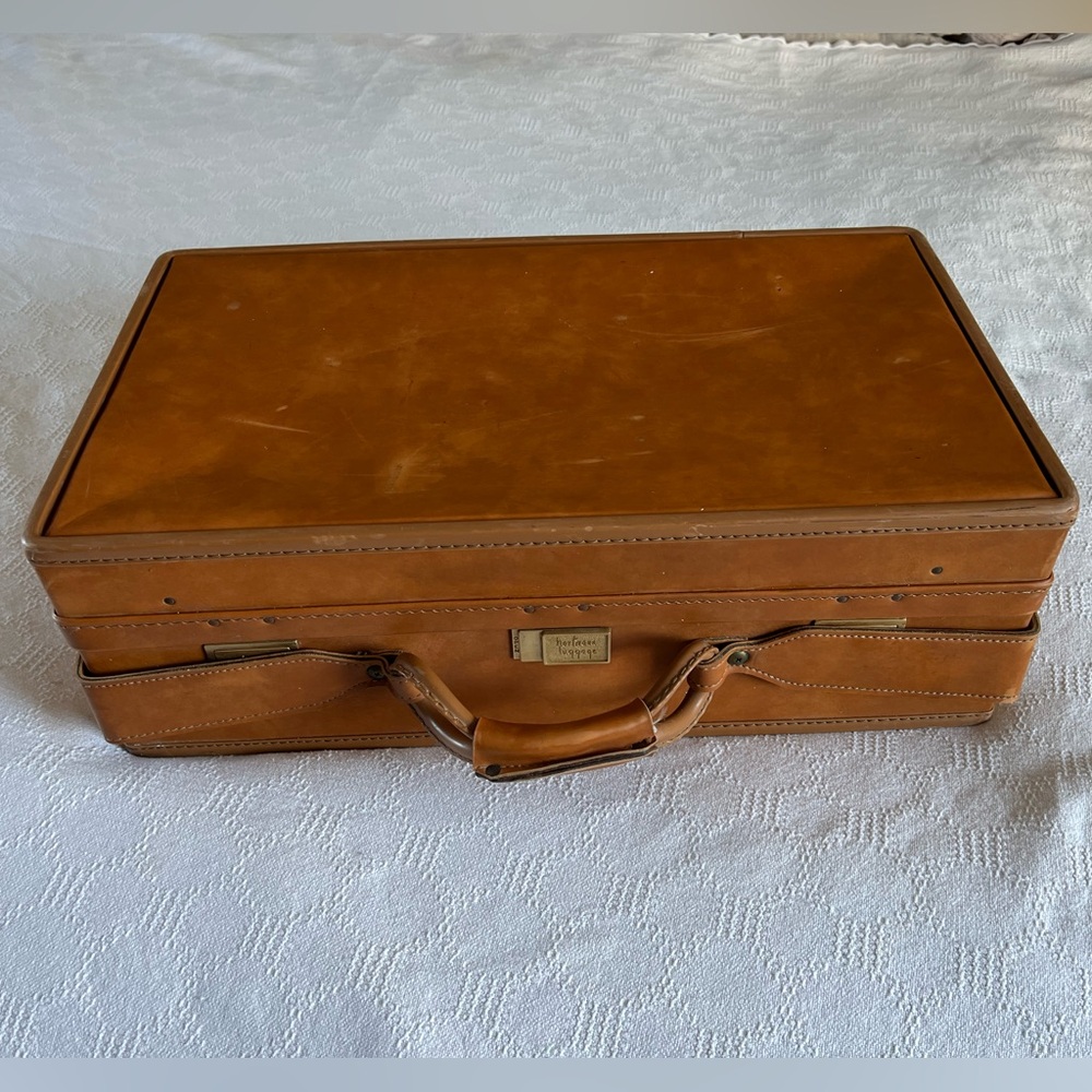 Vintage Hartmann Brown Leather Suitcase Belted with Paisley Interior